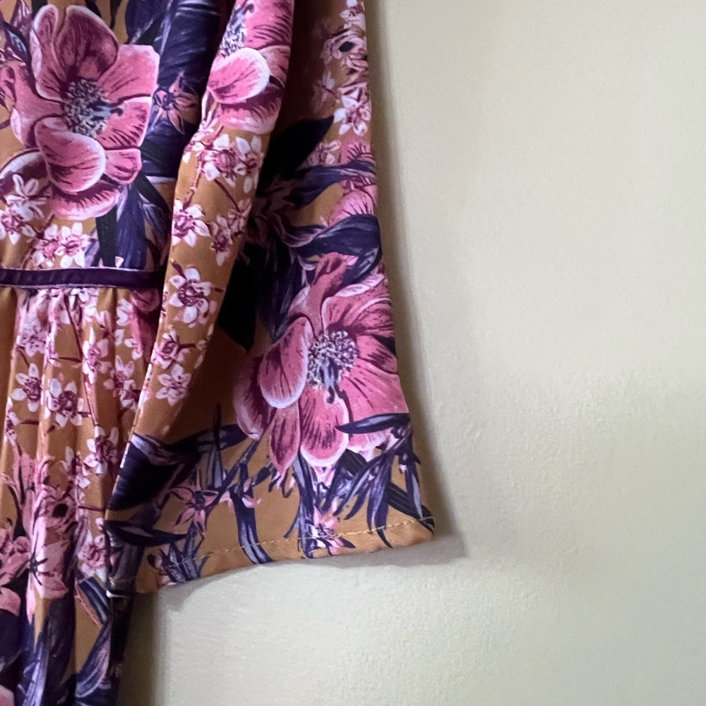 GB Girls Pleated Long Sleeve Dress with Pink and Purple Floral Pattern - Picture 5 of 13